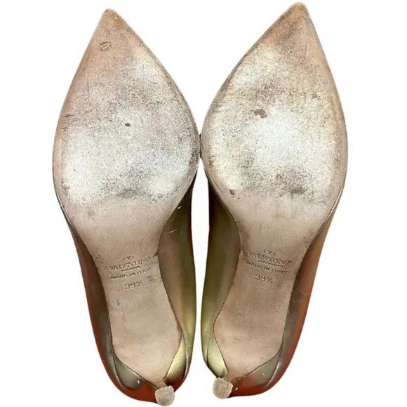 Valentino Gold Leather Pointed Toe Pumps Size 39.5