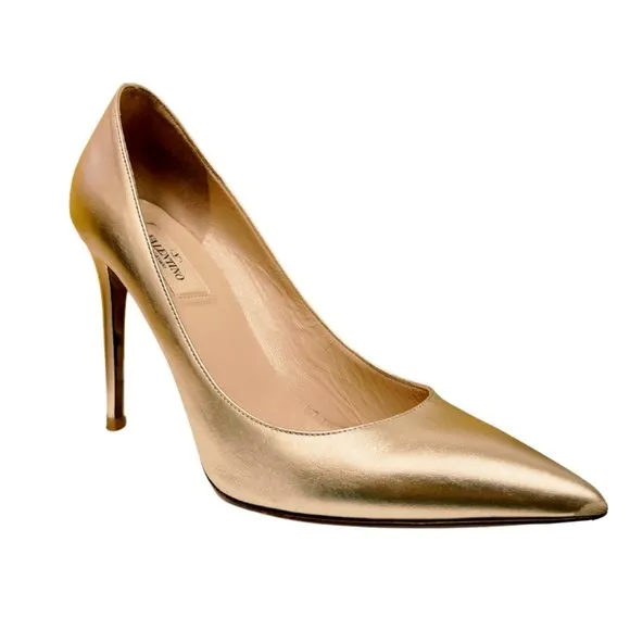 Valentino Gold Leather Pointed Toe Pumps Size 39.5
