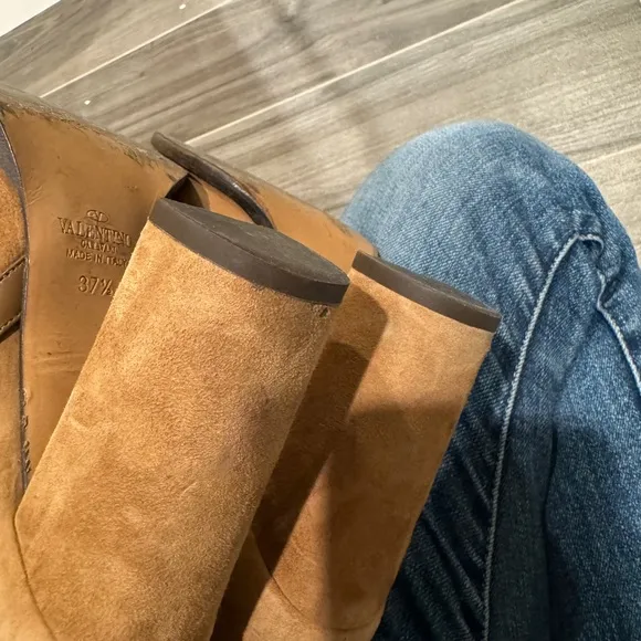 Valentino Rockstud Suede Block Heel Boots 37.5