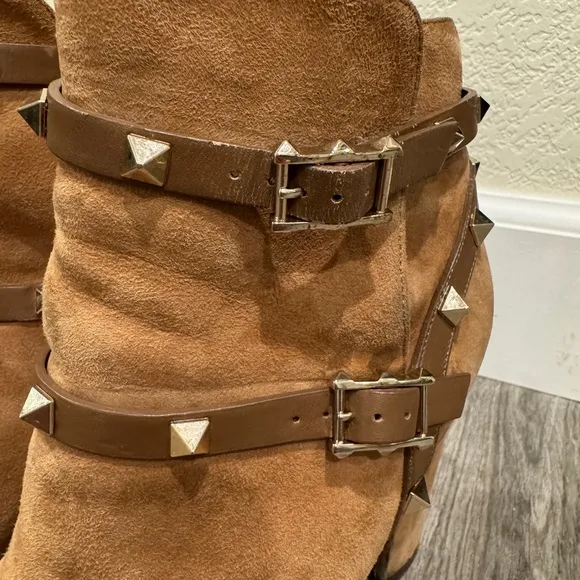 Valentino Rockstud Suede Block Heel Boots 37.5