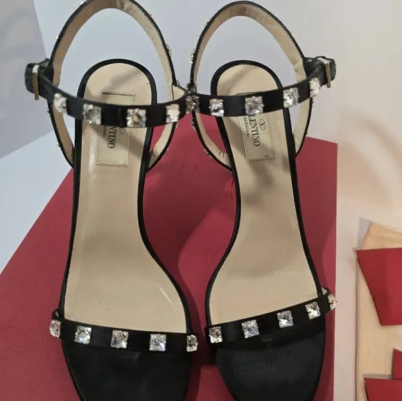 Valentino Satin Crystal Rockstud Heels