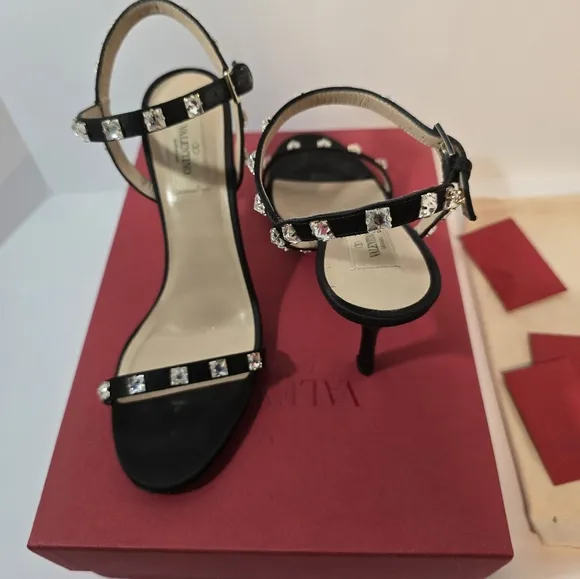 Valentino Satin Crystal Rockstud Heels