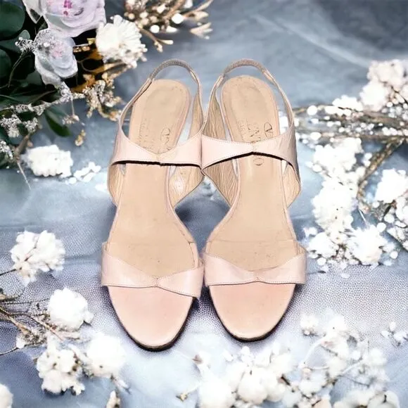 Valentino Garavani Heeled Sandals Nude Leather Size 38 U.S. 8 Authentic Vintage.