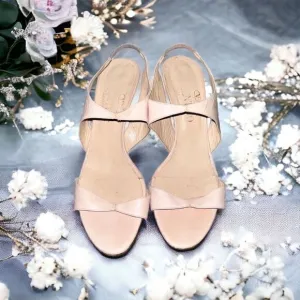 Valentino Garavani Heeled Sandals Nude Leather Size 38 U.S. 8 Authentic Vintage.