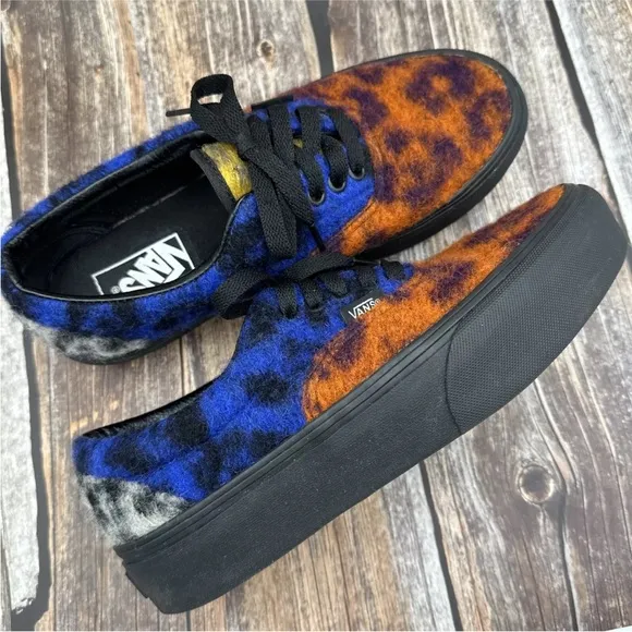 Vans Era Platform Mix Leopard Fuzzy Wooly Shoes Sneakers Mens Size 7 Womens 8.5