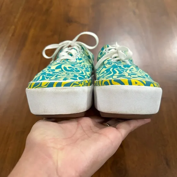 Vans Era Stacked Wavy Daze Platform Shoes Tile Blue Green Womens Size 9