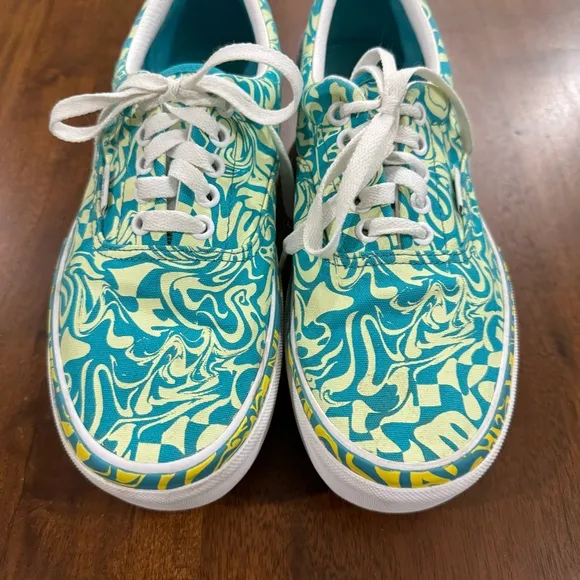 Vans Era Stacked Wavy Daze Platform Shoes Tile Blue Green Womens Size 9