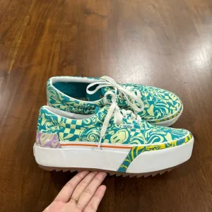 Vans Era Stacked Wavy Daze Platform Shoes Tile Blue Green Womens Size 9