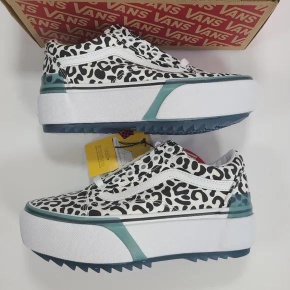 Vans Old Skool Stacked Platform UV Ink Leopard Black White Sneakers Women’s 5