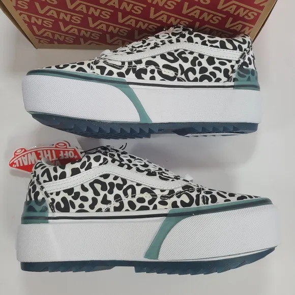 Vans Old Skool Stacked Platform UV Ink Leopard Black White Sneakers Women’s 5