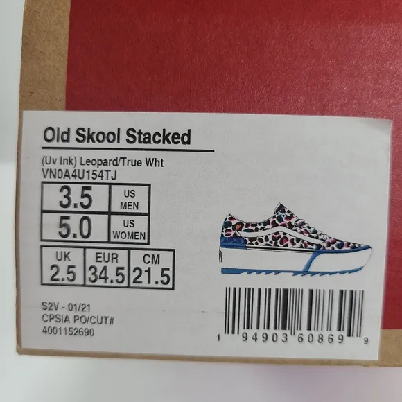 Vans Old Skool Stacked Platform UV Ink Leopard Black White Sneakers Women’s 5