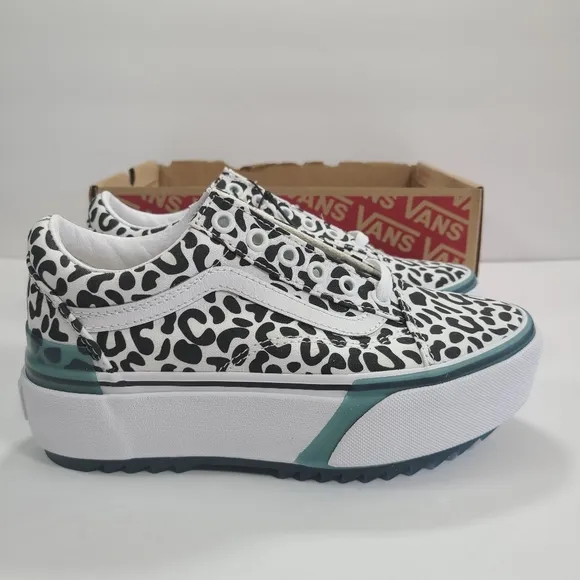 Vans Old Skool Stacked Platform UV Ink Leopard Black White Sneakers Women’s 5