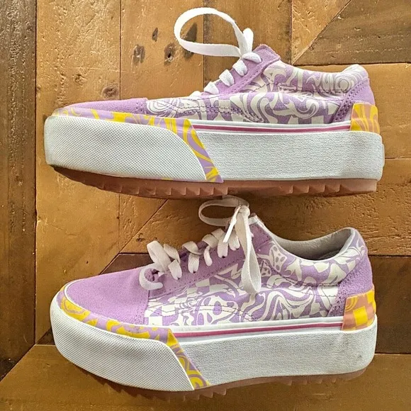 VANS Old Skool Wavy Daze Platform Sneakers Lavender Purple Women's Shoes SIZE 6