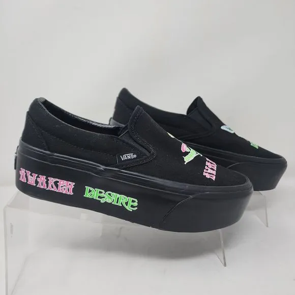 Vans Platform Sneakers Womens 6.5 Black Classic Slip On Morph Blackout Shoes