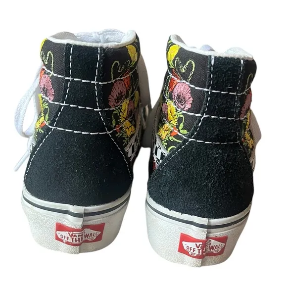 Vans Sk8-Hi Platform Skate Shoes Colorful Poppy Checkerboard Floral Womens 5.5