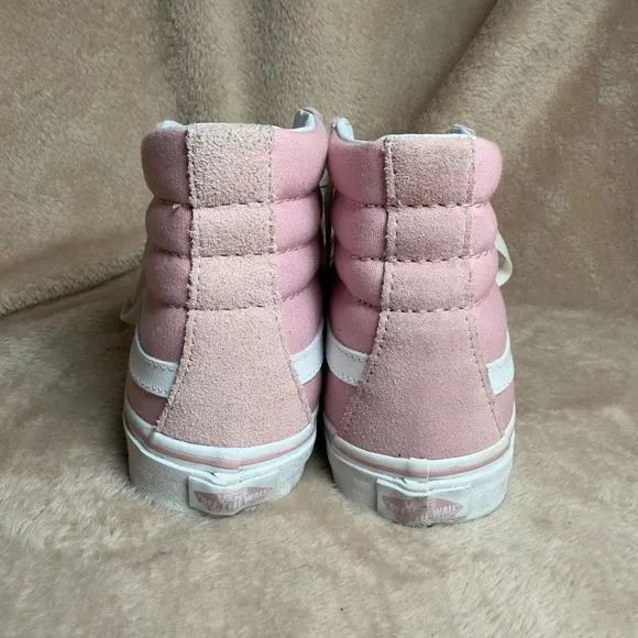 Vans SK8 Women's 8.5 Hi Top Pink White Suede Canvas Lace Up Skater Shoes Casual