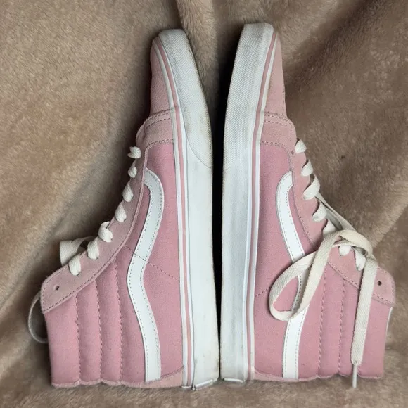 Vans SK8 Women's 8.5 Hi Top Pink White Suede Canvas Lace Up Skater Shoes Casual