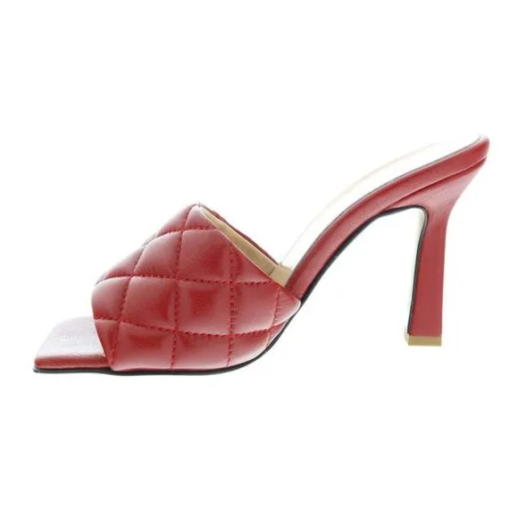 Ventutto Red Quilted High Heel Leather Mule