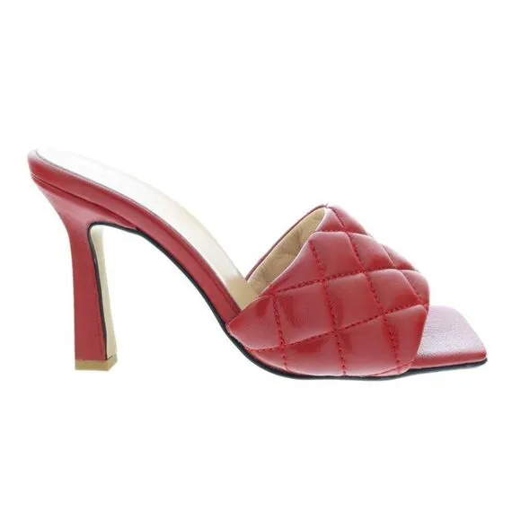 Ventutto Red Quilted High Heel Leather Mule