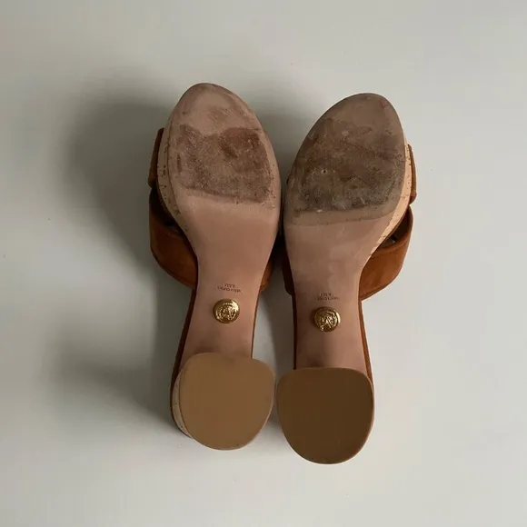 Veronica Beard Dory Suede Sandals 8.5M Brown Block Cork Heel Criss Cross Mule