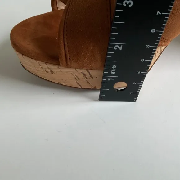 Veronica Beard Dory Suede Sandals 8.5M Brown Block Cork Heel Criss Cross Mule