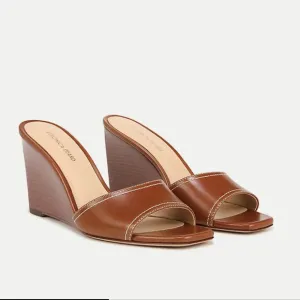 Veronica Beard Ellen Brown Leather Wedge Sandals Size 8