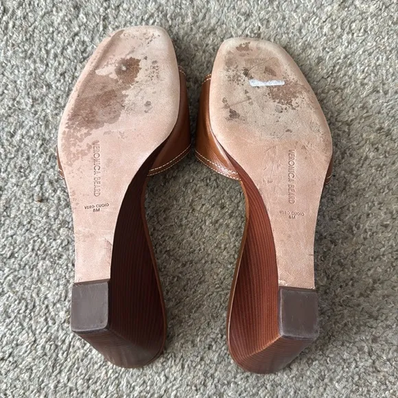 Veronica Beard Ellen Brown Leather Wedge Sandals Size 8