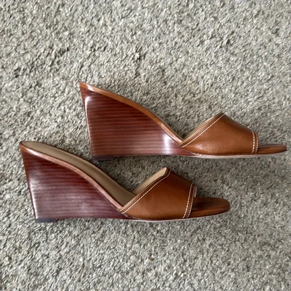 Veronica Beard Ellen Brown Leather Wedge Sandals Size 8