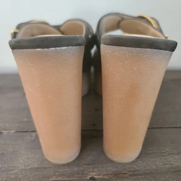 VERONICA BEARD GARRICK DUAL BUCKLE PLATFORM SANDALS Olive Green Size 8.5 New