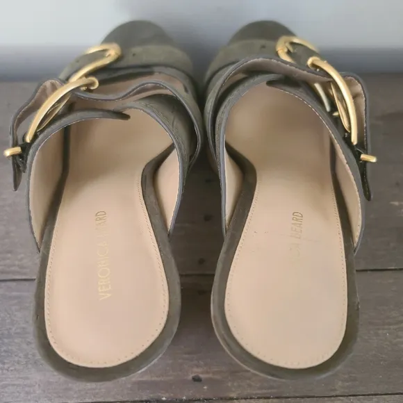 VERONICA BEARD GARRICK DUAL BUCKLE PLATFORM SANDALS Olive Green Size 8.5 New