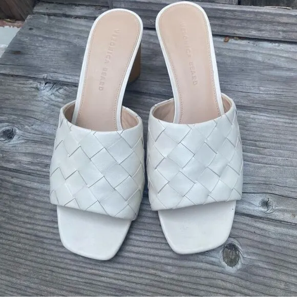 Veronica Beard Kiele Woven Napa Block-Heel Sandals size 9.5