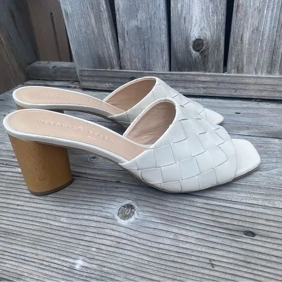 Veronica Beard Kiele Woven Napa Block-Heel Sandals size 9.5