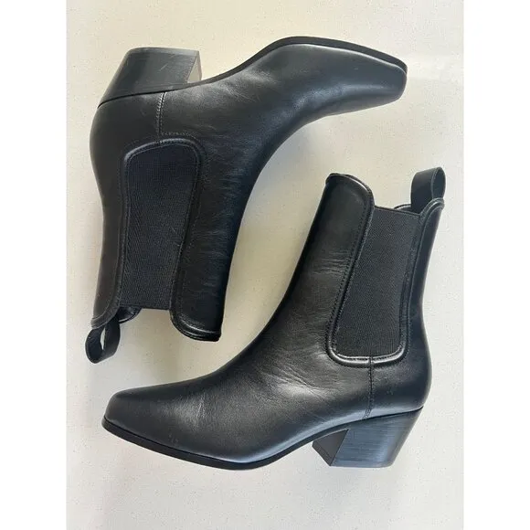 Veronica Beard Lada Chelsea Black Leather Boots (Women) Size 35
