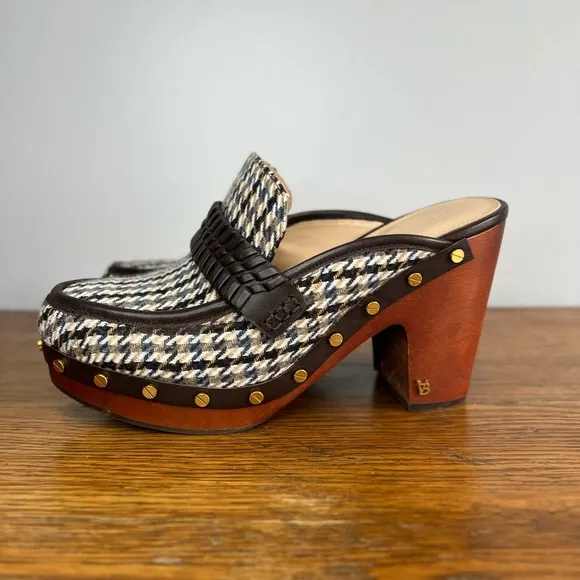 VERONICA BEARD Size 8 • Delia Plaid Pumps Clogs Studded Platform Hazelwood Shoes