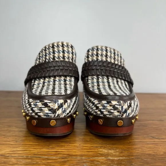 VERONICA BEARD Size 8 • Delia Plaid Pumps Clogs Studded Platform Hazelwood Shoes