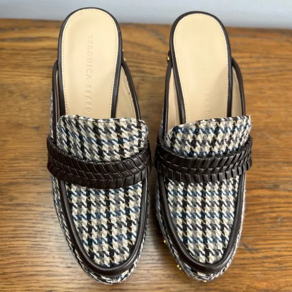 VERONICA BEARD Size 8 • Delia Plaid Pumps Clogs Studded Platform Hazelwood Shoes