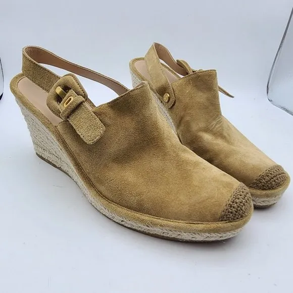 VERONICA BEARD women shoes SEKI tan Suede Slingback Espadrille Wedge sz 10.5 new