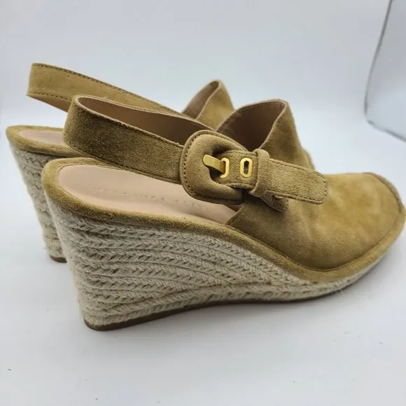 VERONICA BEARD women shoes SEKI tan Suede Slingback Espadrille Wedge sz 10.5 new