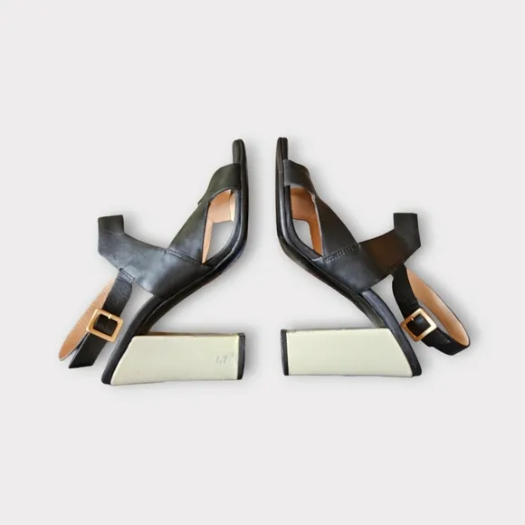 Versace Colorblock Leather Block Heeled Sandals