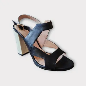 Versace Colorblock Leather Block Heeled Sandals