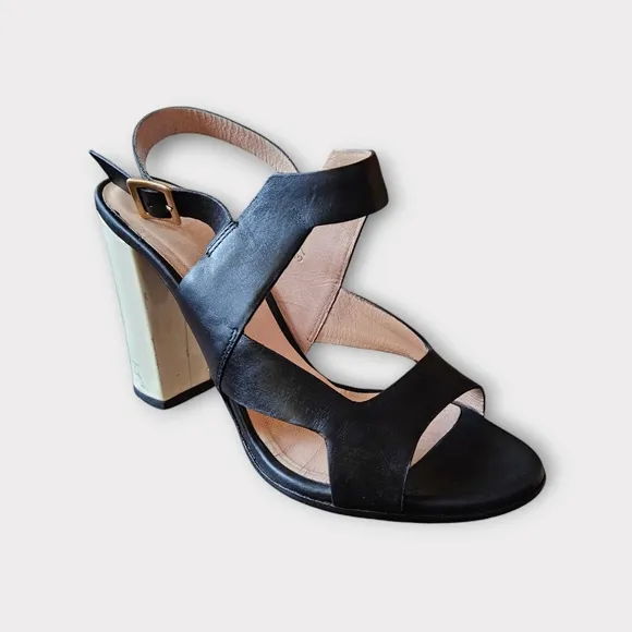 Versace Colorblock Leather Block Heeled Sandals