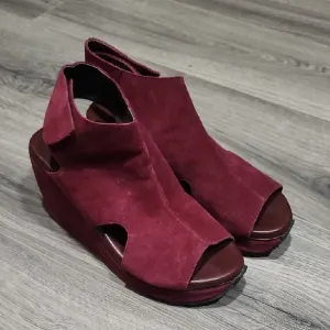 Very Volatile Wine Suede Leather Wedge Sandals