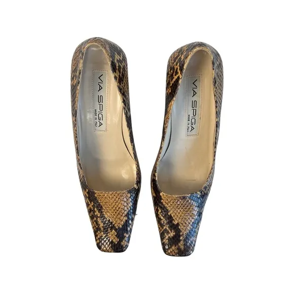 Via Spiga snakeskin shoes, Expresso and Caramel colors, block heel shoes, 6 1/2M