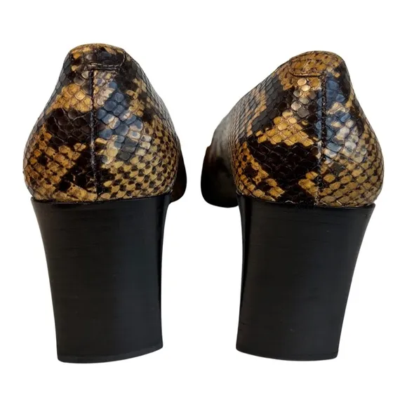 Via Spiga snakeskin shoes, Expresso and Caramel colors, block heel shoes, 6 1/2M