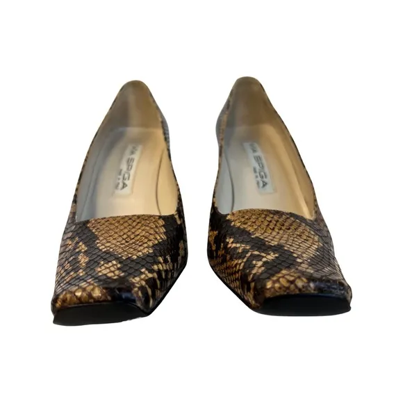Via Spiga snakeskin shoes, Expresso and Caramel colors, block heel shoes, 6 1/2M
