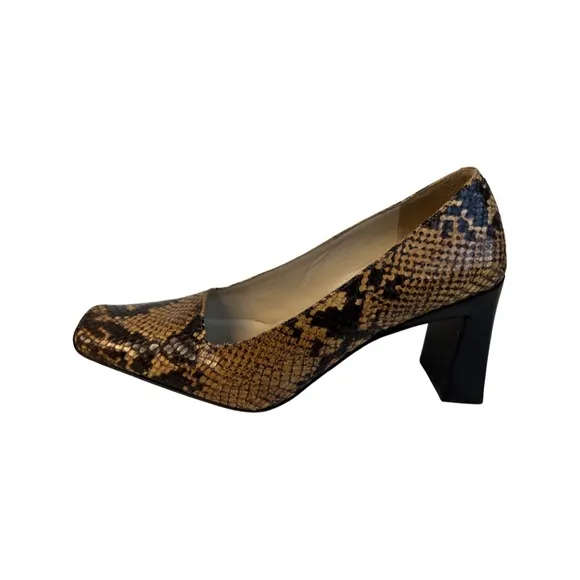 Via Spiga snakeskin shoes, Expresso and Caramel colors, block heel shoes, 6 1/2M