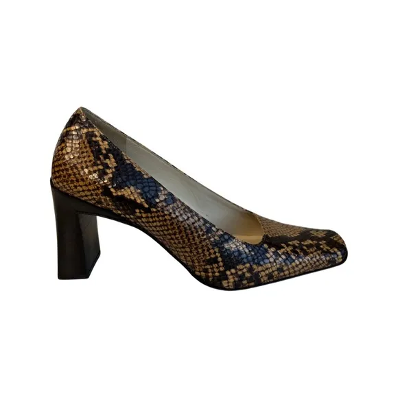 Via Spiga snakeskin shoes, Expresso and Caramel colors, block heel shoes, 6 1/2M