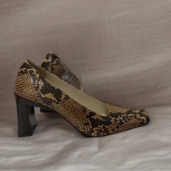 Via Spiga snakeskin shoes, Expresso and Caramel colors, block heel shoes, 6 1/2M