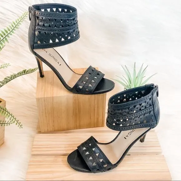 Via Spiga Vanka Black Ankle Cuff Sandals Heels Size 5.5M