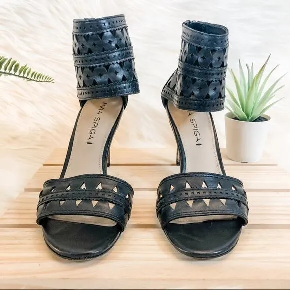 Via Spiga Vanka Black Ankle Cuff Sandals Heels Size 5.5M